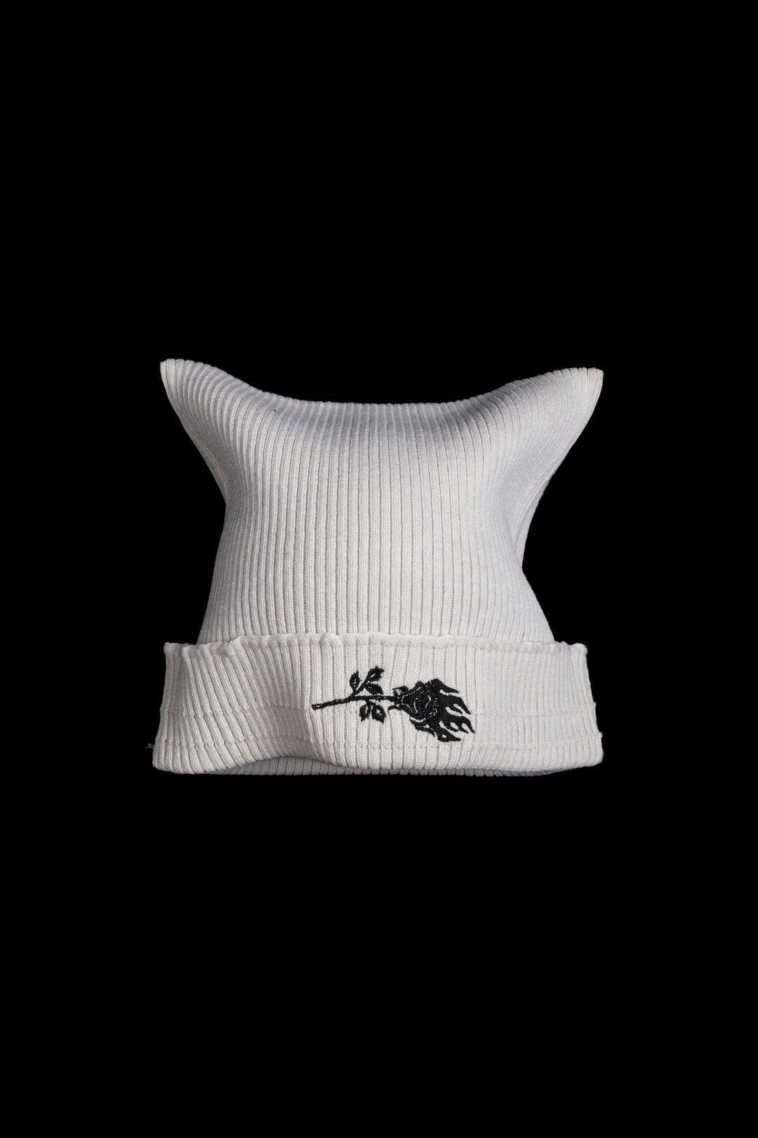 Mysterio Rose Script Horns Beanie in White