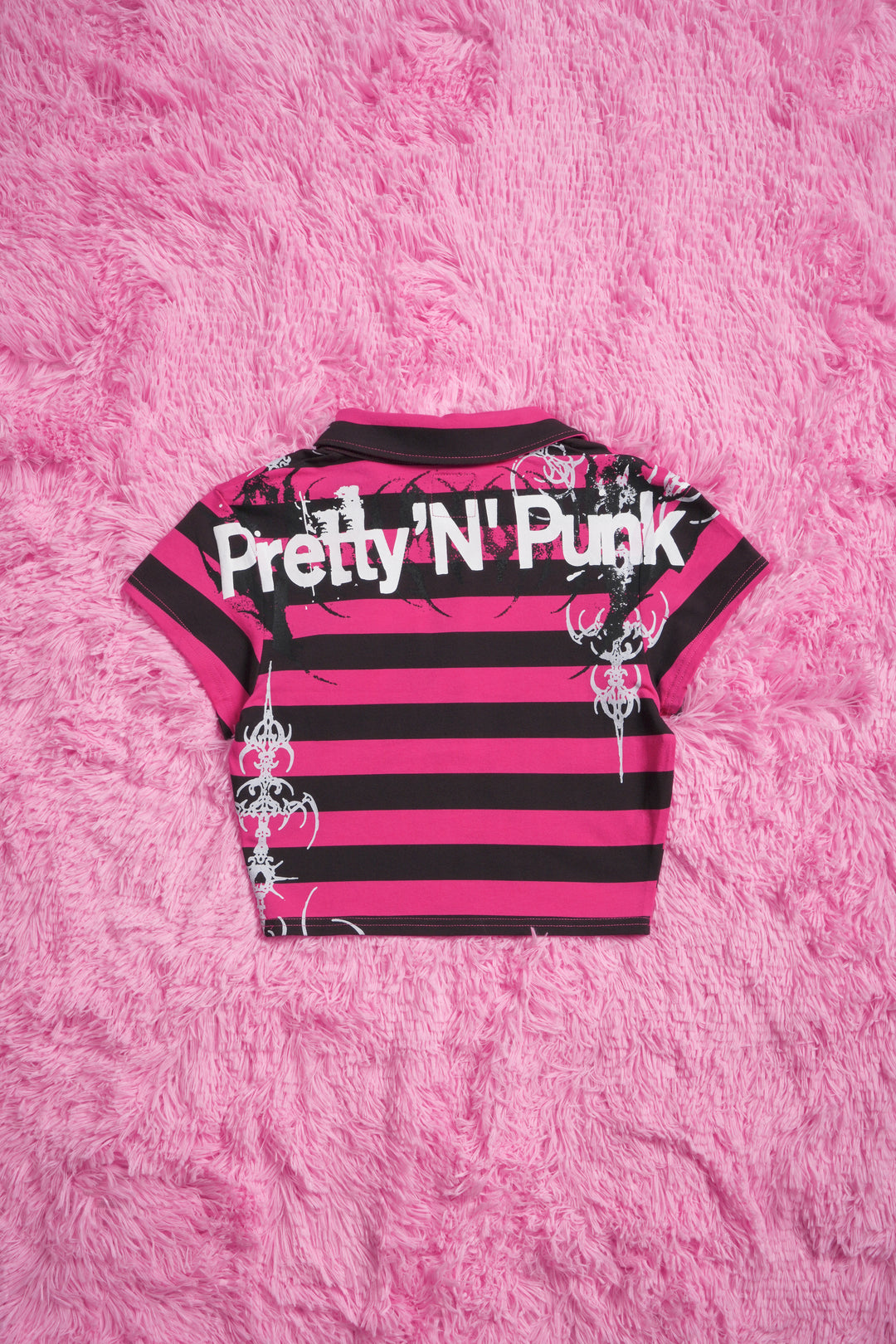Varsity Villain Mini Cropped Polo in Black/Hot Pink