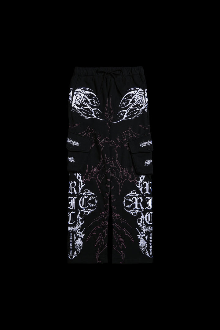 Surging Through The Blossoms Eternal Cargo Pants in Black/Pink