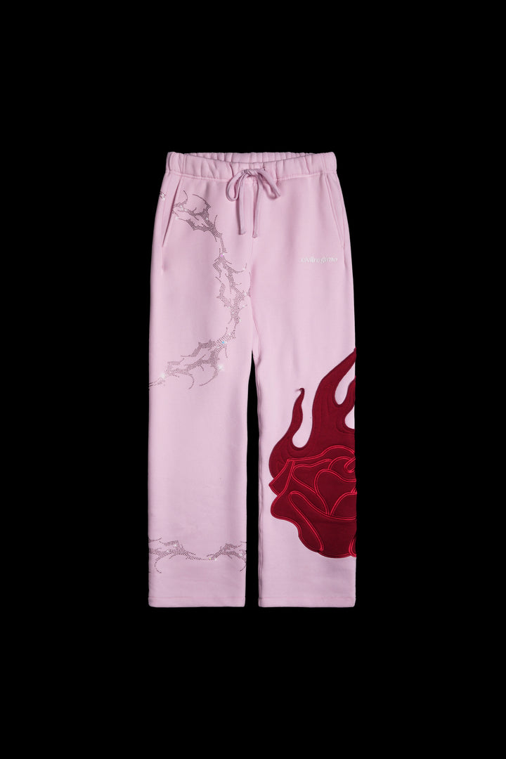 Bad Bih Rhinestone Wide Leg Fleece Pants in Baby Pink
