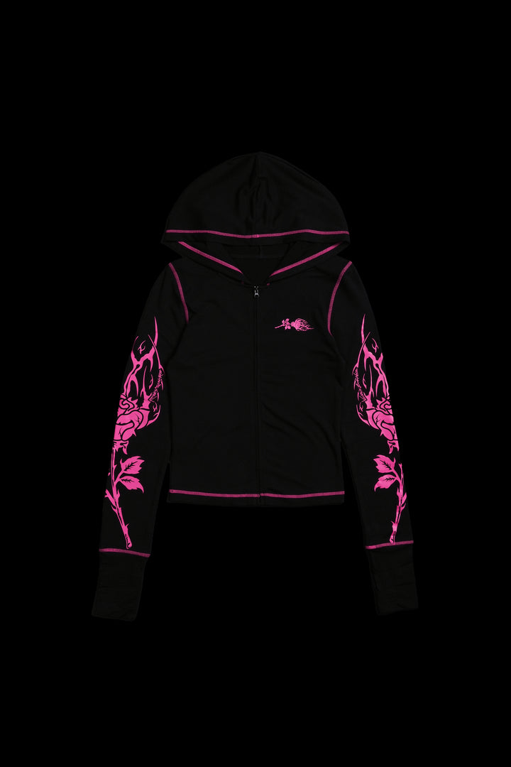 Roses's Kiss Pookie Zip Up Hoodie in Black
