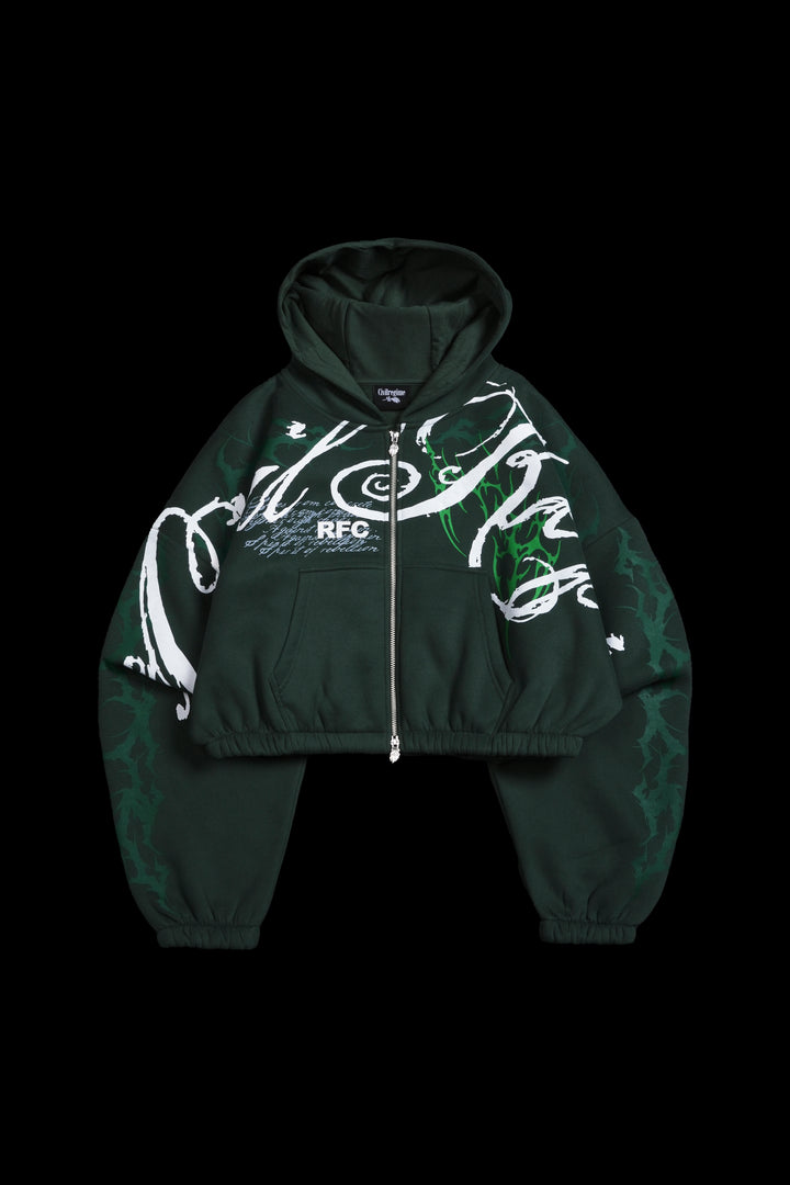 Letter To You Ultra Crop Zip Up Hoodie in Dark Green