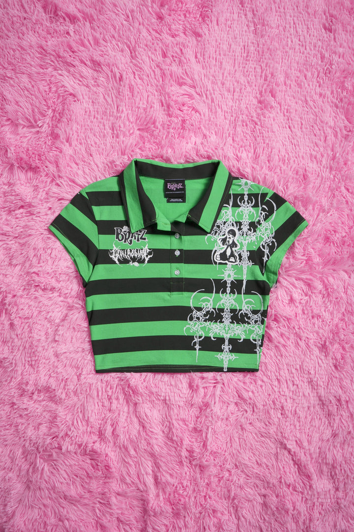 Varsity Villain Mini Cropped Polo in Green/Black