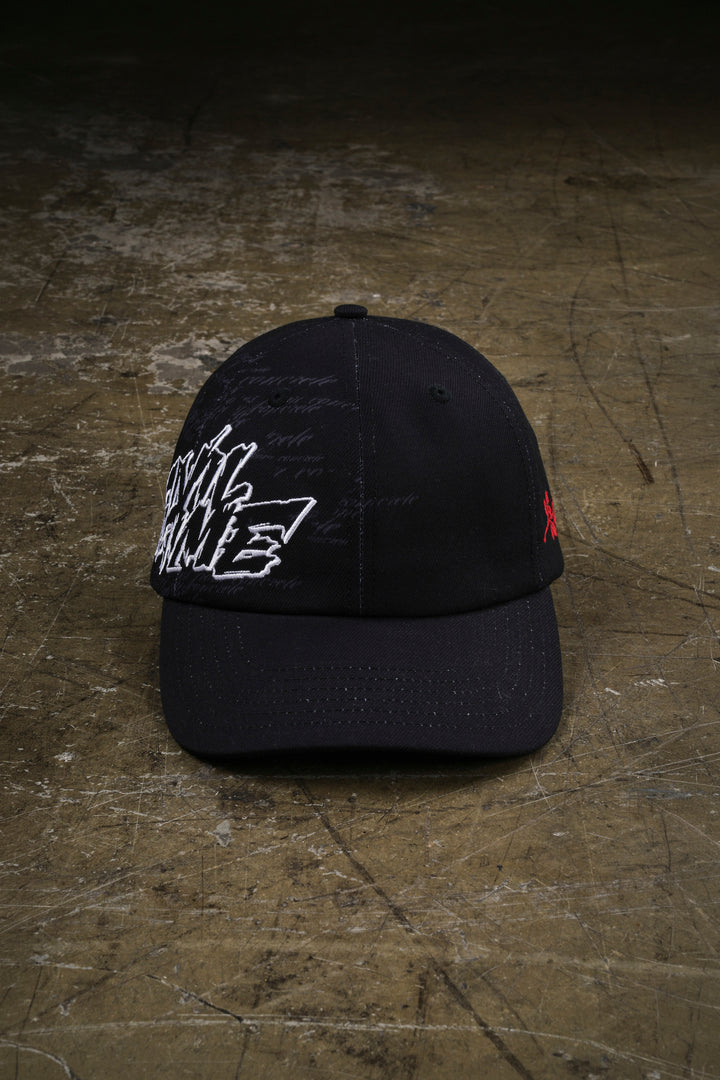 Offset Distressed Dad Hat in Black
