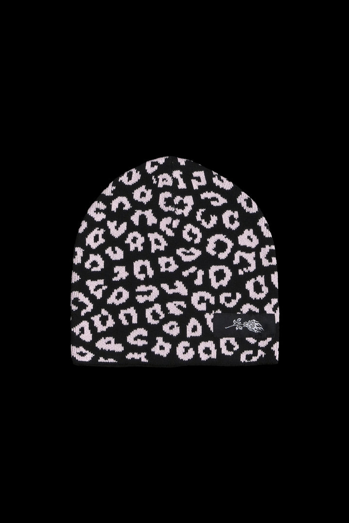 Can't Catch This Skull Cap Beanie in Black/Pink Cheetah