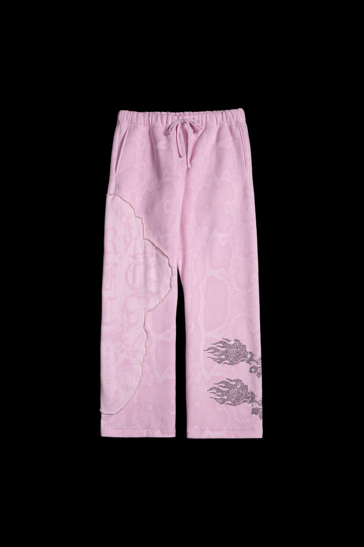 Chaos Luxe Wide Leg Fleece Pants in Baby Pink Snake