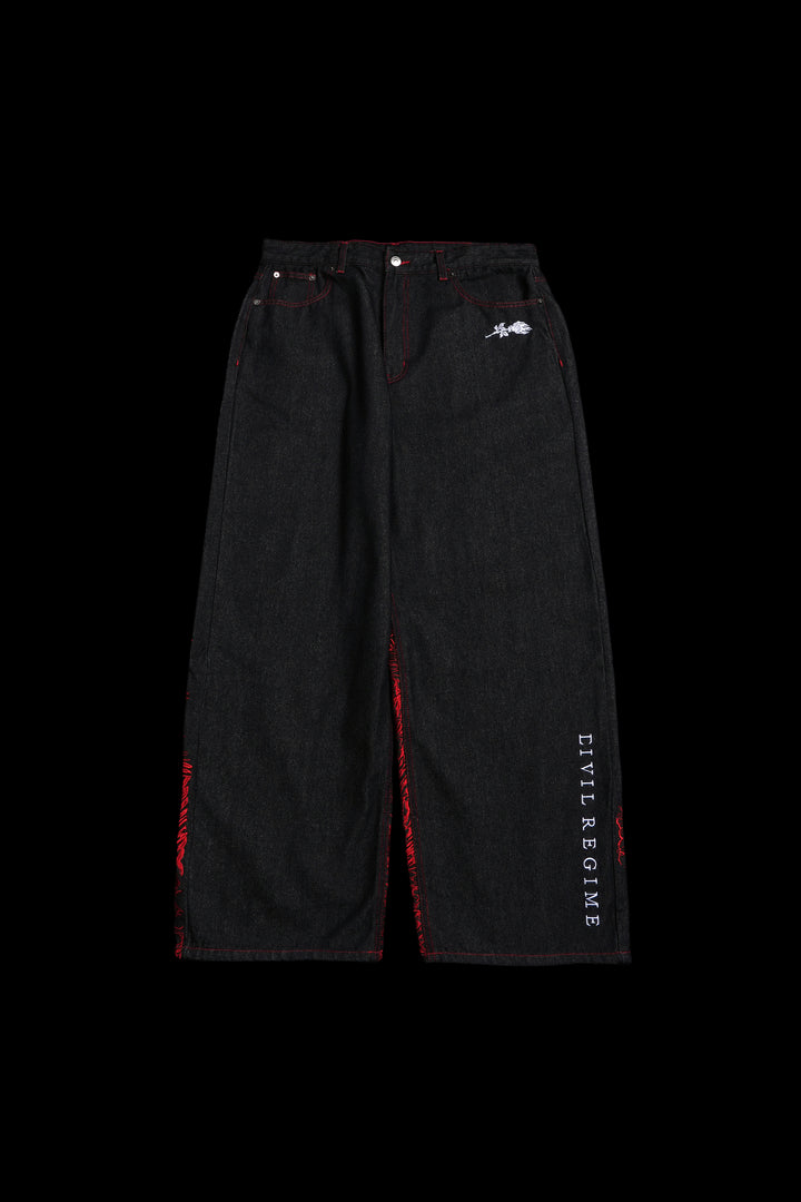Flames And Agony Raw Denim Jeans in Black