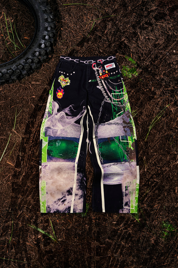 Throttle Sparks Raw Denim Jeans in Black Washed Denim