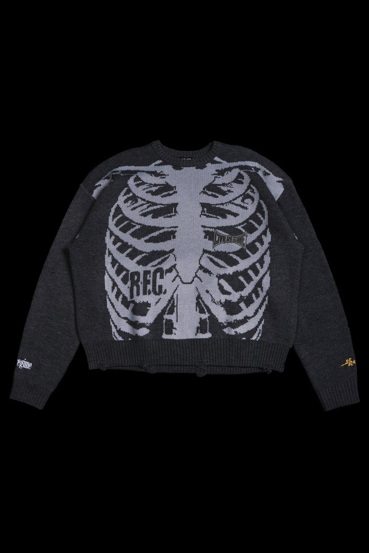 I Bite Cable Distressed Knit Sweater in Charcoal