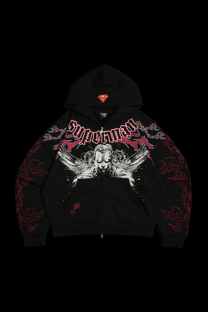 Tribal Of Steel Outliers Distressed Zip Up Hoodie in Black