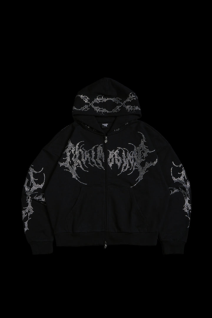 Civil Riot Outliers Distressed Zip Up Hoodie in Black