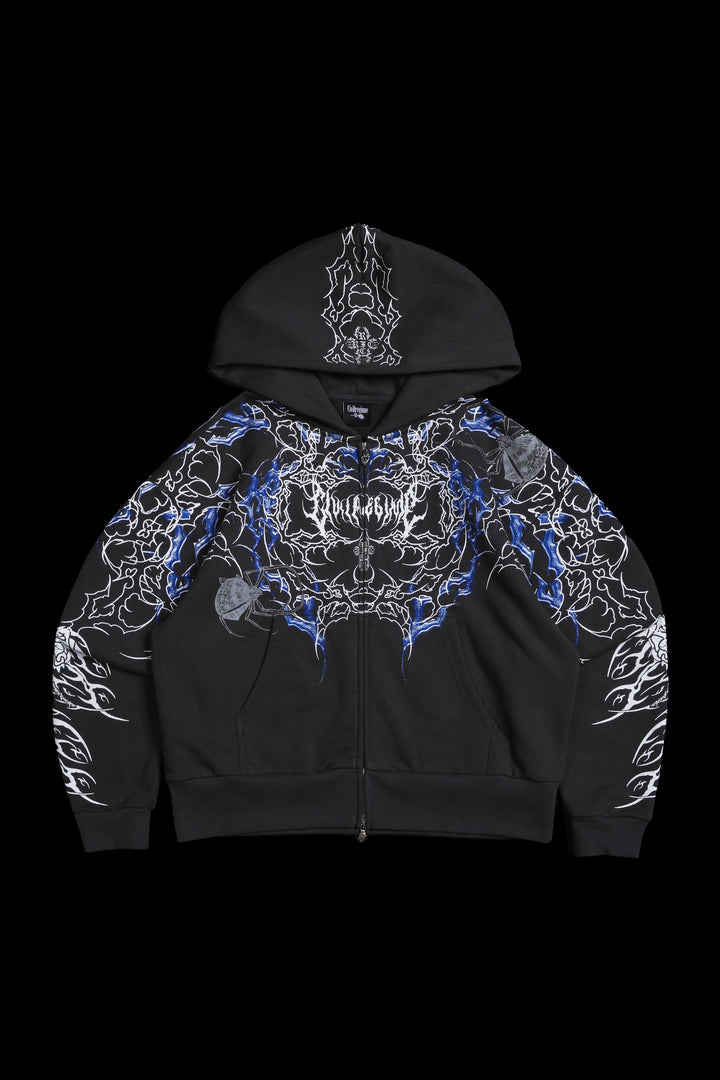 Corpse Flame Outliers Distressed Zip Up Hoodie in Charcoal