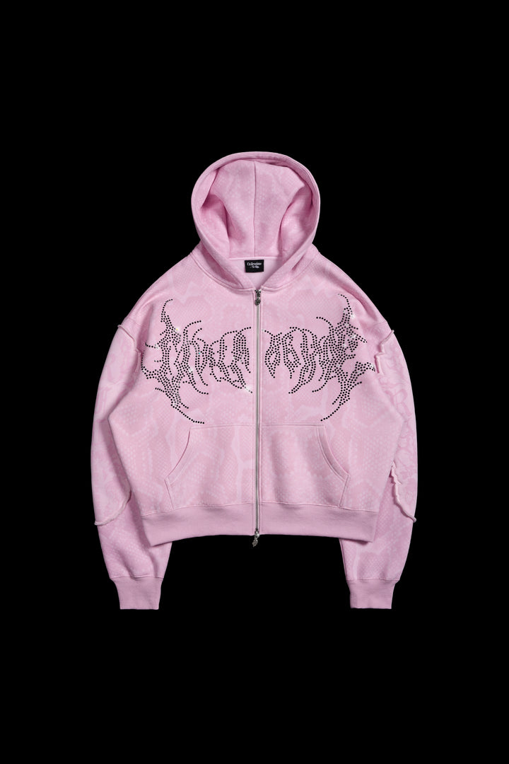 Chaos Luxe Zip Up Hoodie in Baby Pink Snake