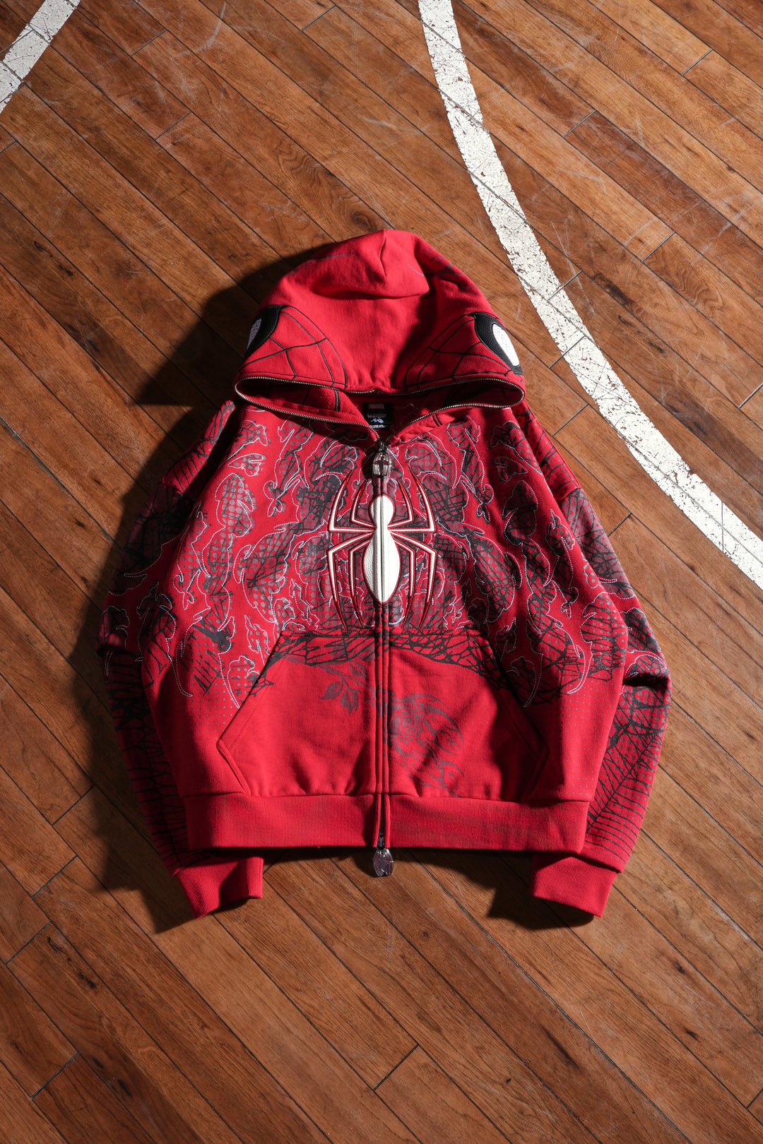 Spider-Man Web Rose Full Zip Up Hoodie in Equestrian Red