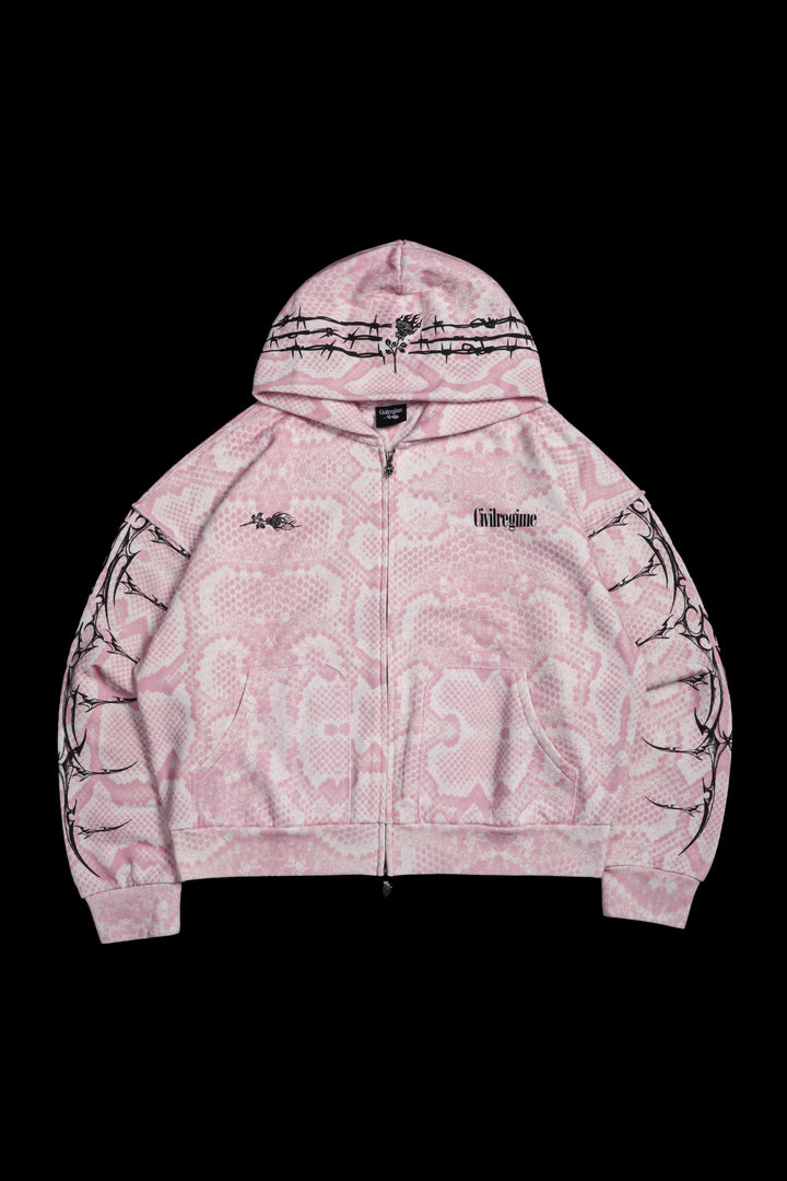 Core Brigade Civil Zip Up Hoodie in Baby Pink Snake