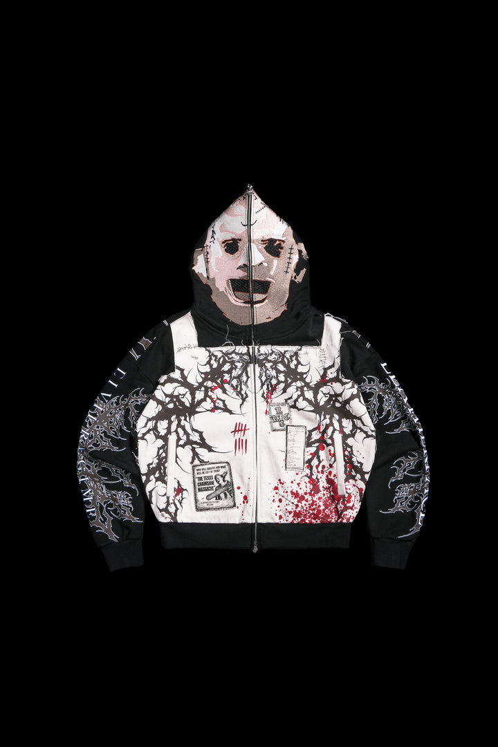Driven By Fear Full Zip Up Hoodie in Black/Butter