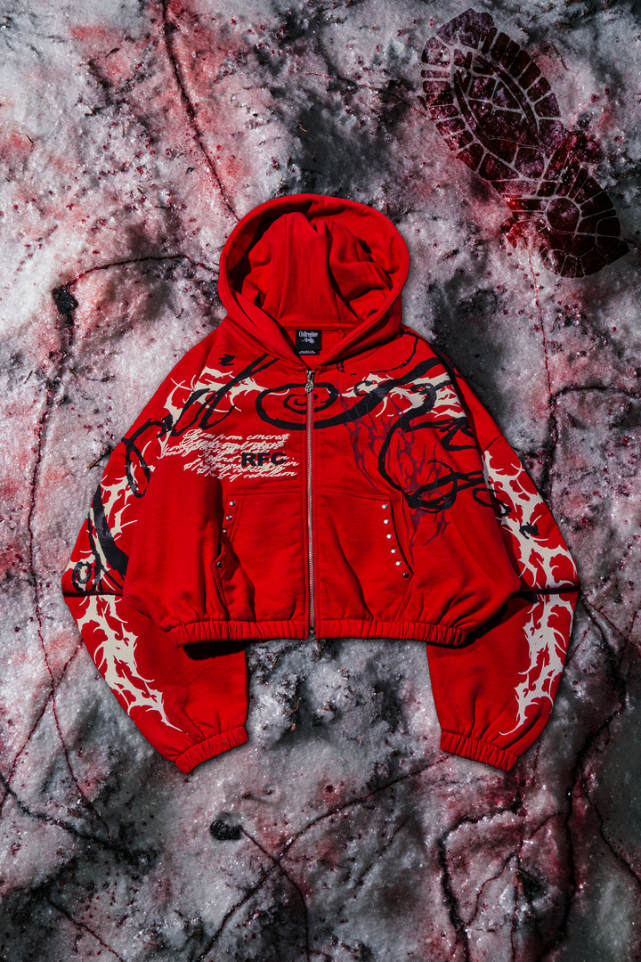 Letter To You Ultra Crop Zip Up Hoodie in Equestrian Red