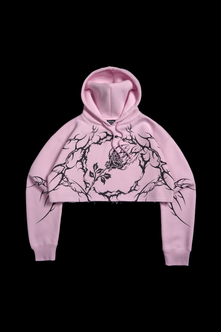 Vines Run Deep Cropped Snap Hoodie in Baby Pink
