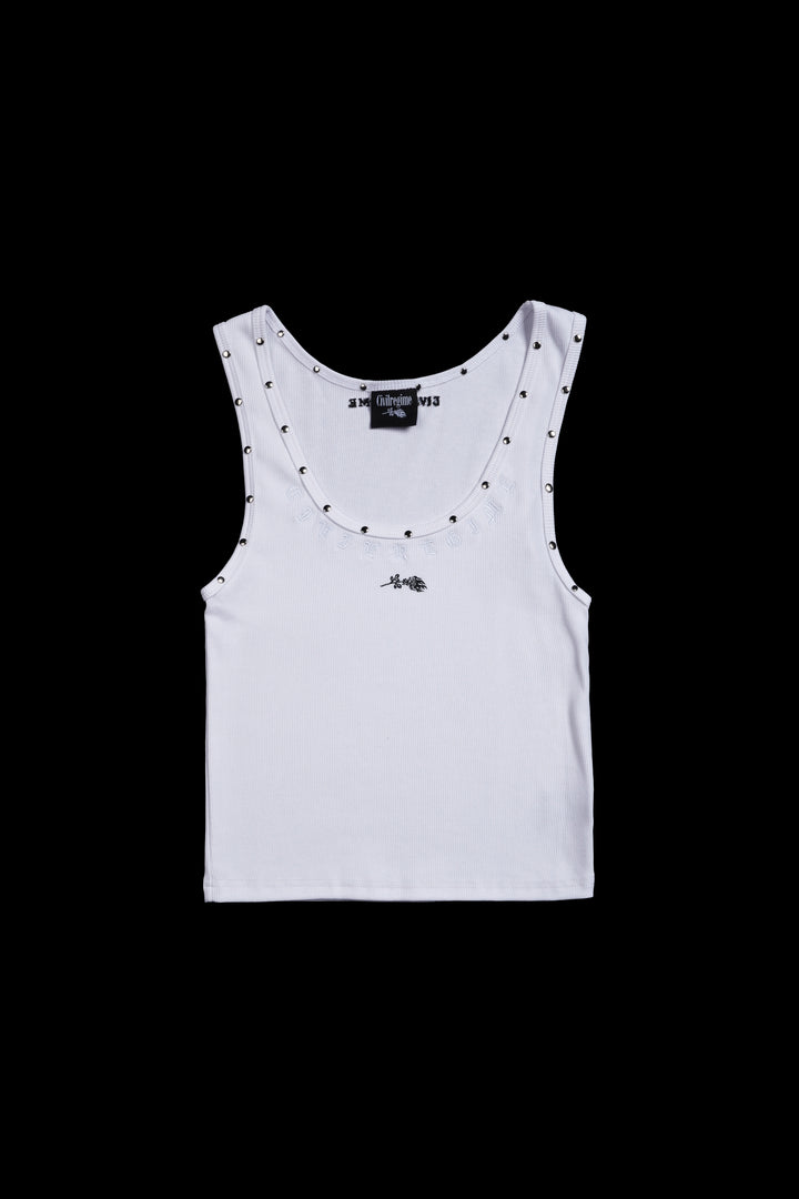 Vengeful Cropped Ribbed Tank in White