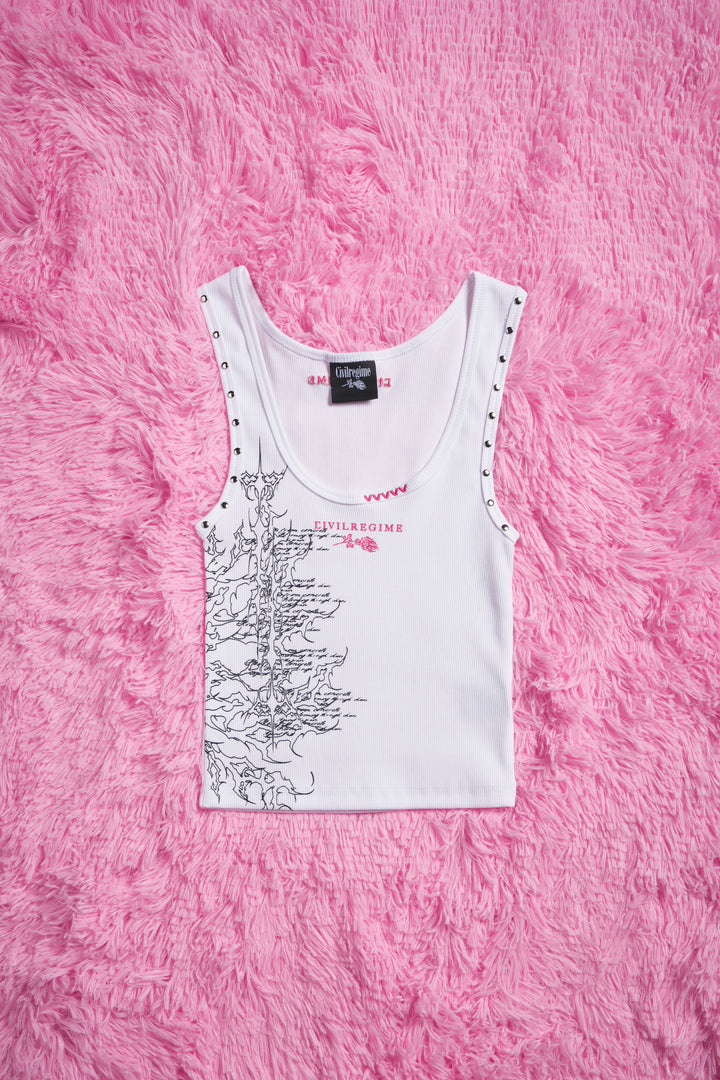 Night Realm Cropped Ribbed Tank in White