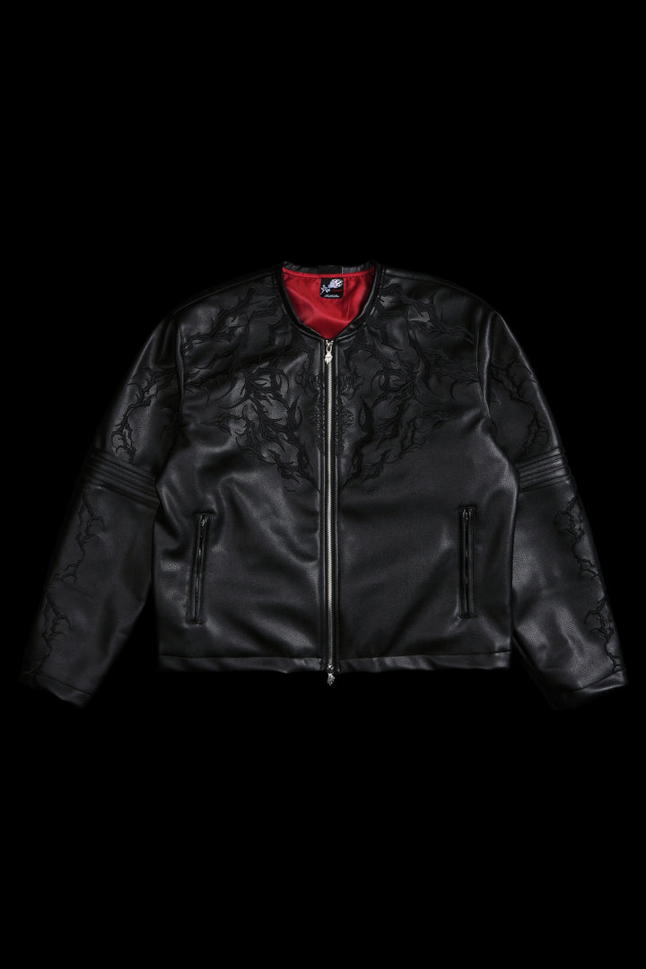 Blackthorn Hell Patch Biker Jacket in Black