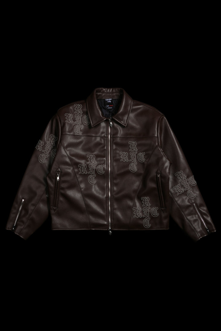 Dome Studs Leather Jacket in Dark Brown