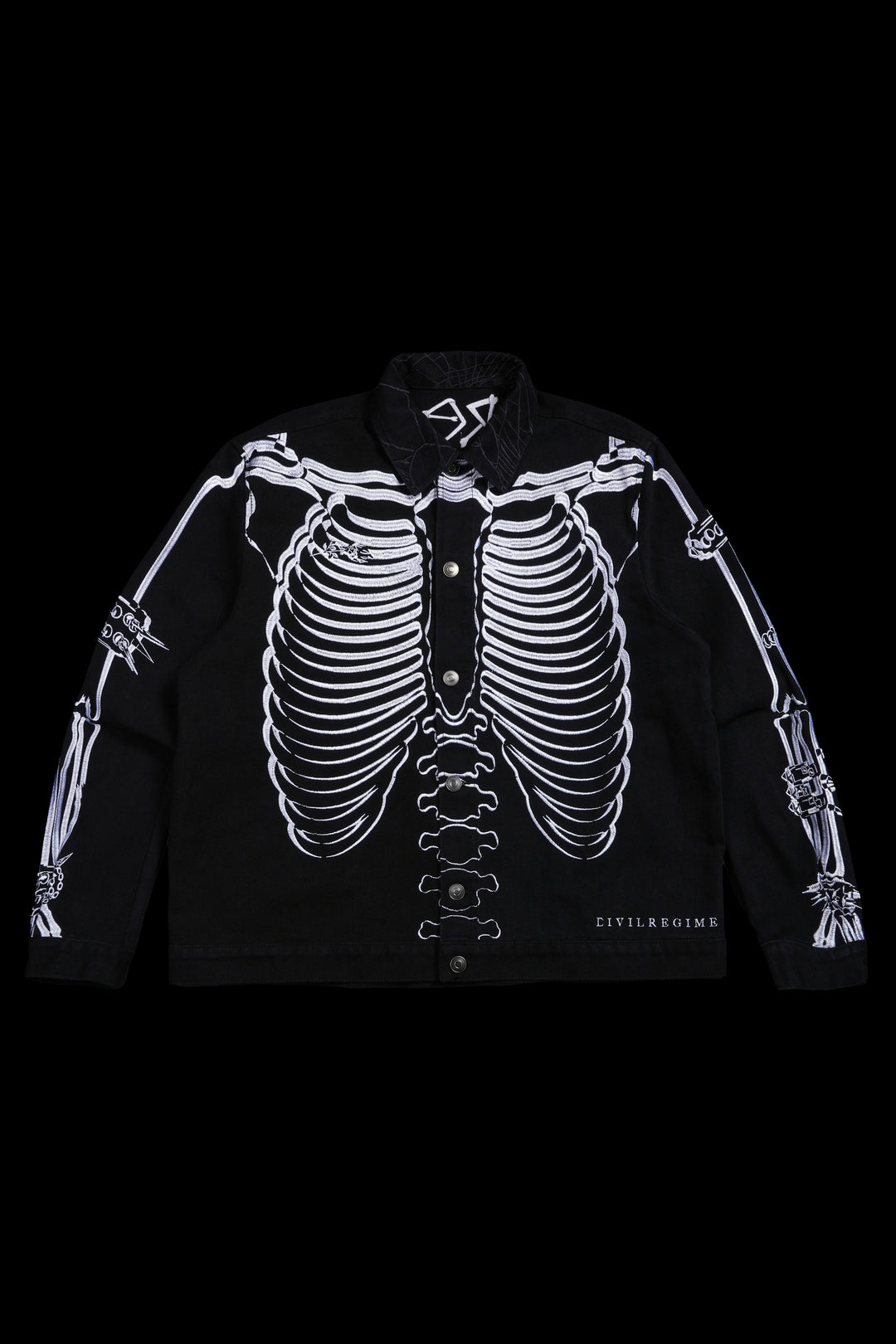 Rose Bones Raw Denim Jacket in Black