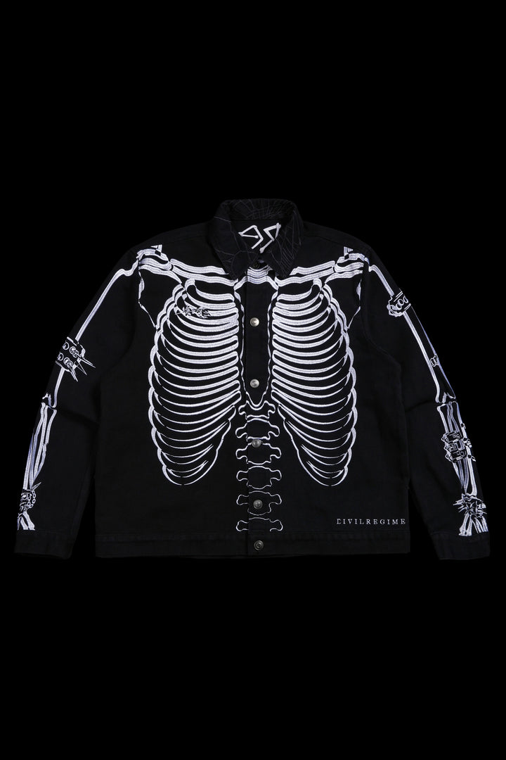 Rose Bones Raw Denim Jacket in Black