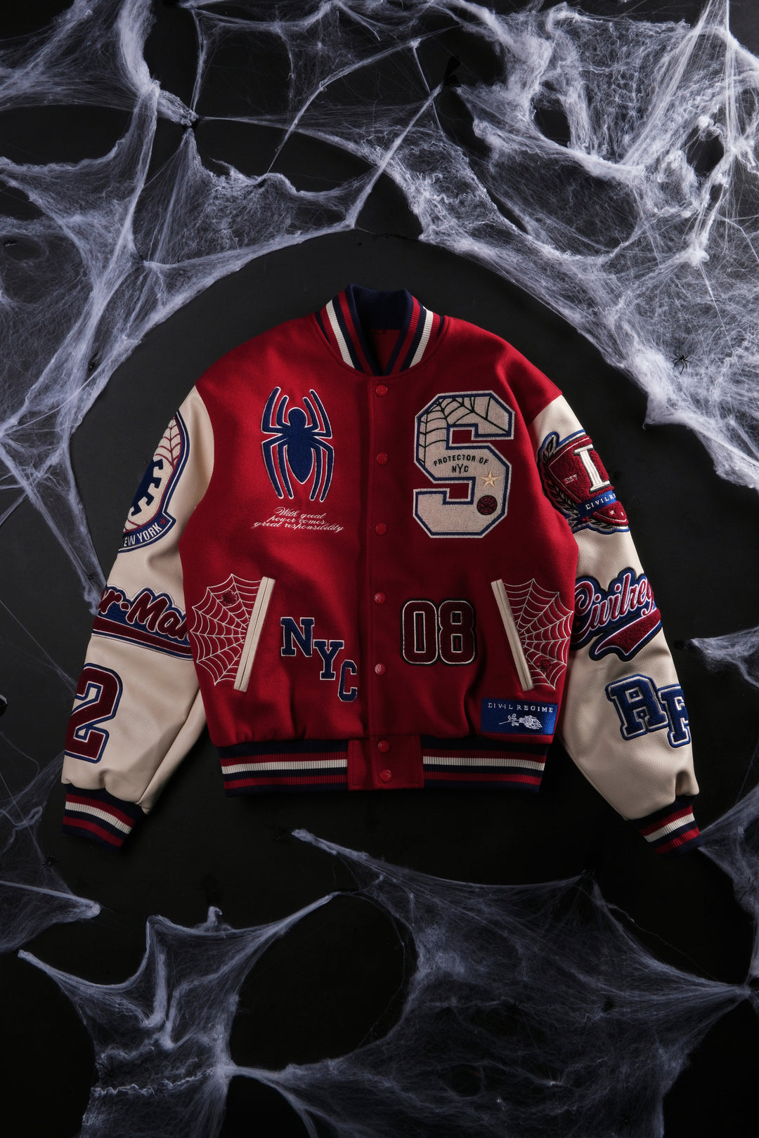 Protector Of NYC Letterman Jacket in Red/Sand