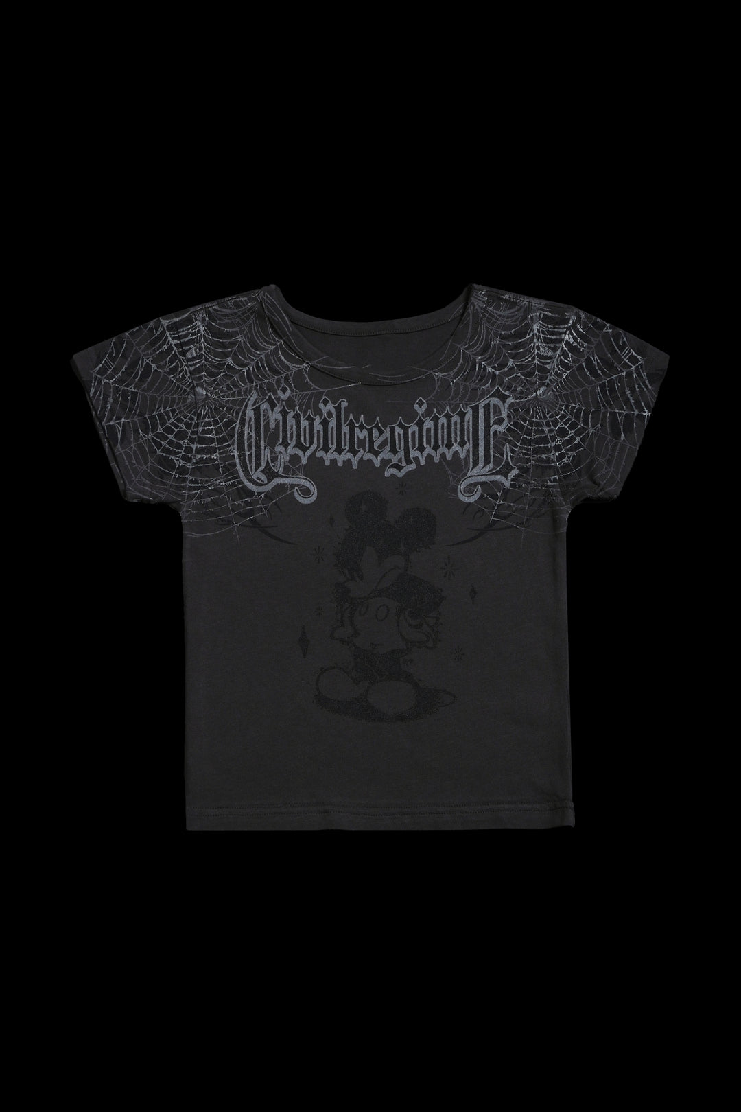 Cobweb Mickey Baby Tee in Vintage Ashes