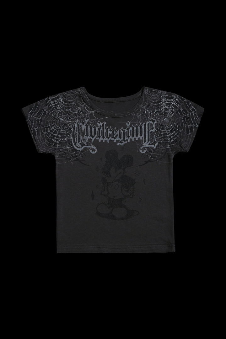 Cobweb Mickey Baby Tee in Vintage Ashes