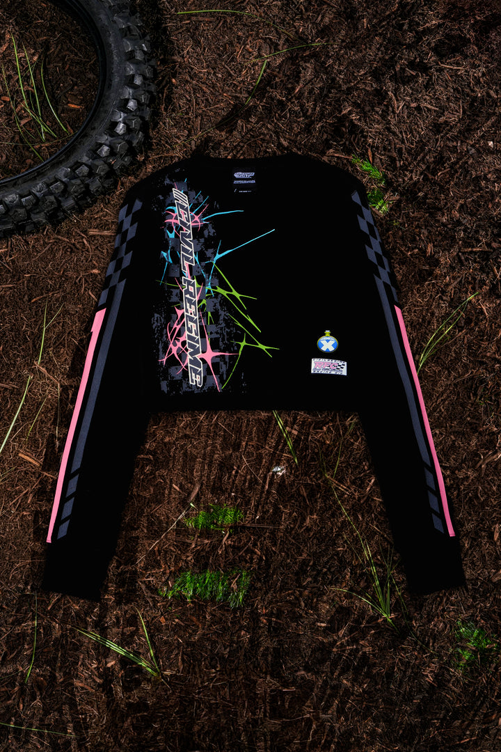 Night Patrol Crop L/S Waffle Thermal in Black