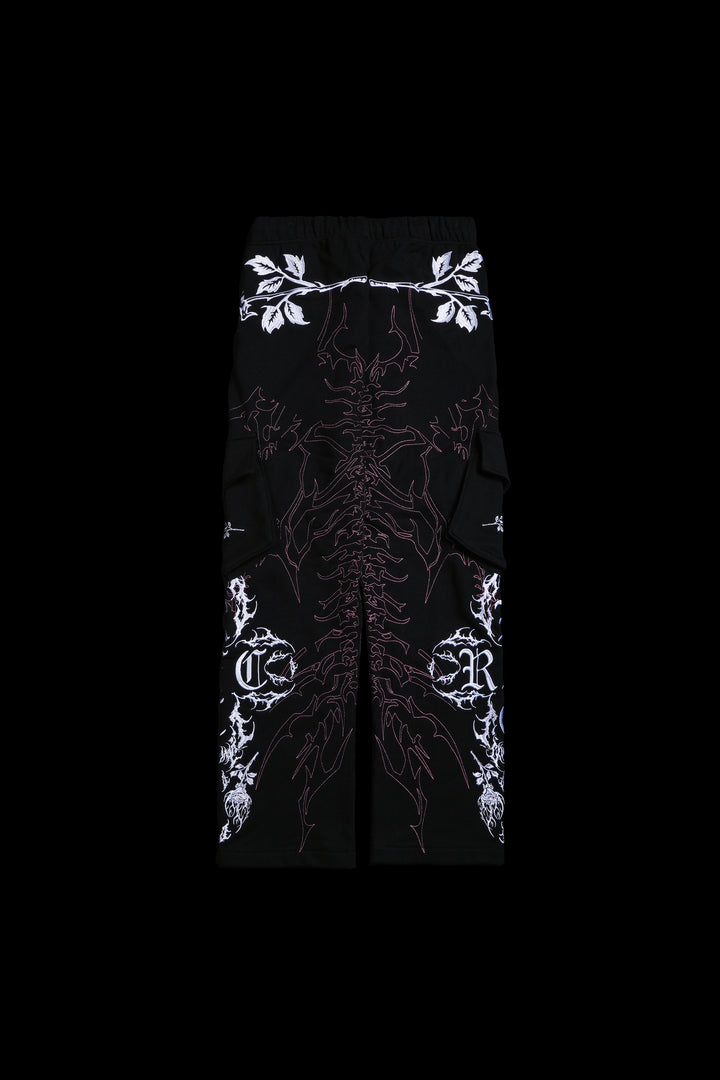 Surging Through The Blossoms Eternal Cargo Pants in Black/Pink