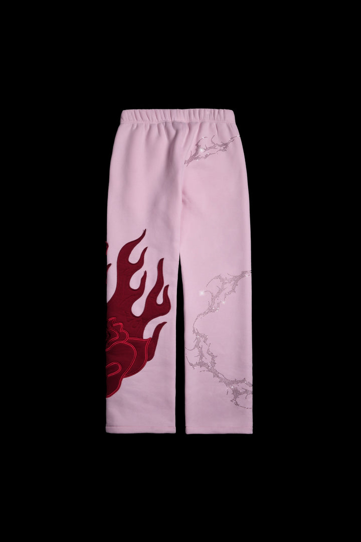 Bad Bih Rhinestone Wide Leg Fleece Pants in Baby Pink