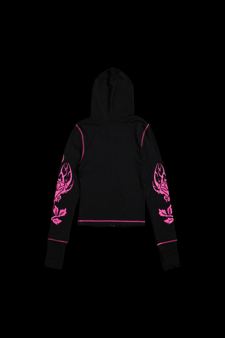 Roses's Kiss Pookie Zip Up Hoodie in Black