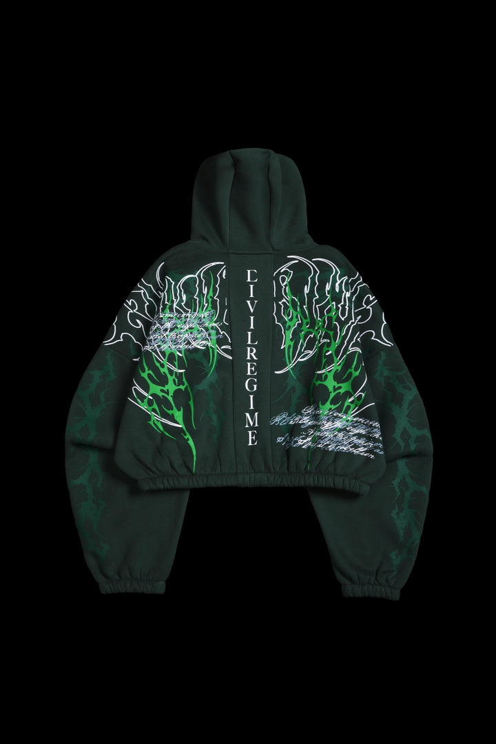 Letter To You Ultra Crop Zip Up Hoodie in Dark Green