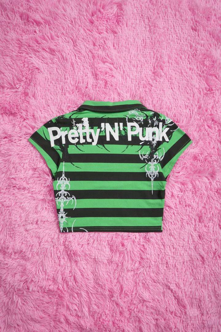 Varsity Villain Mini Cropped Polo in Green/Black