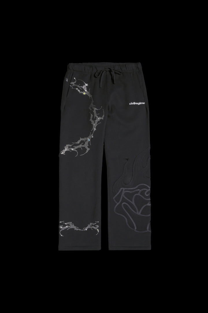 Bad Bih Rhinestone Wide Leg Fleece Pants in Black