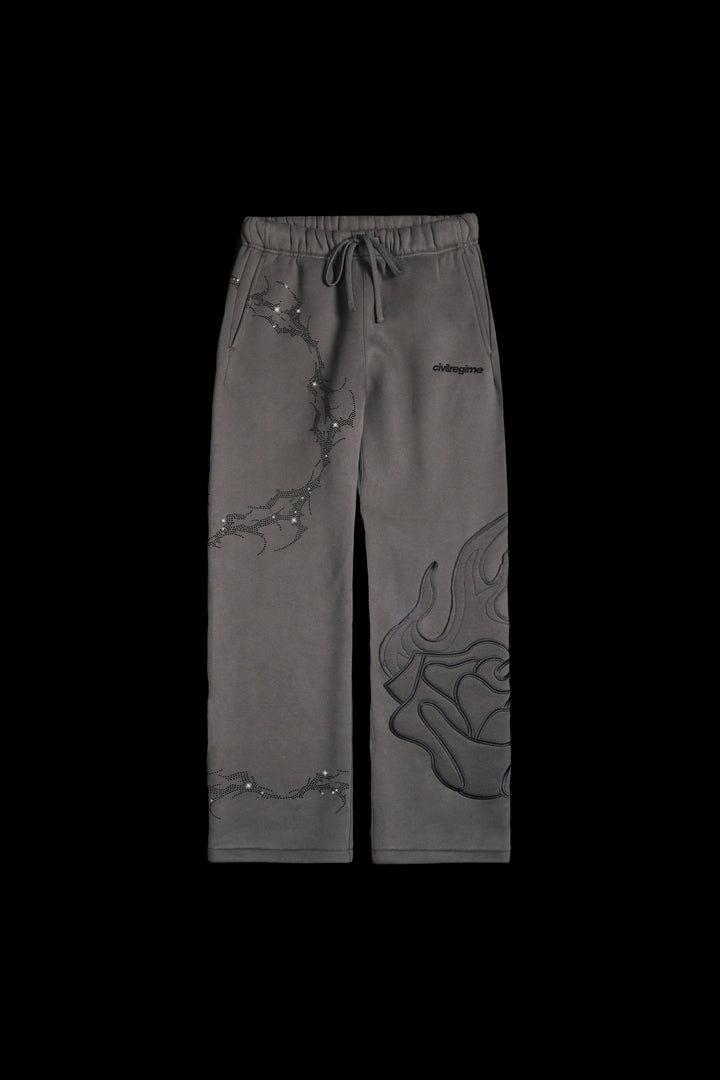 Bad Bih Rhinestone  Wide Leg Fleece Pants in Vintage Ashes