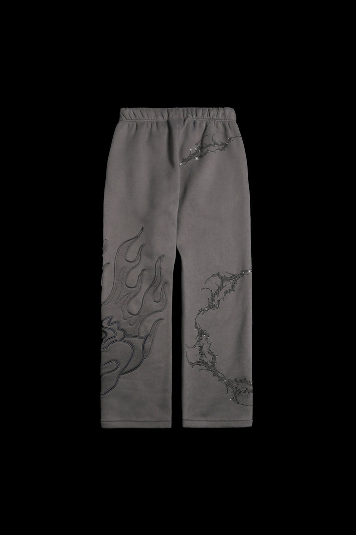 Bad Bih Rhinestone  Wide Leg Fleece Pants in Vintage Ashes