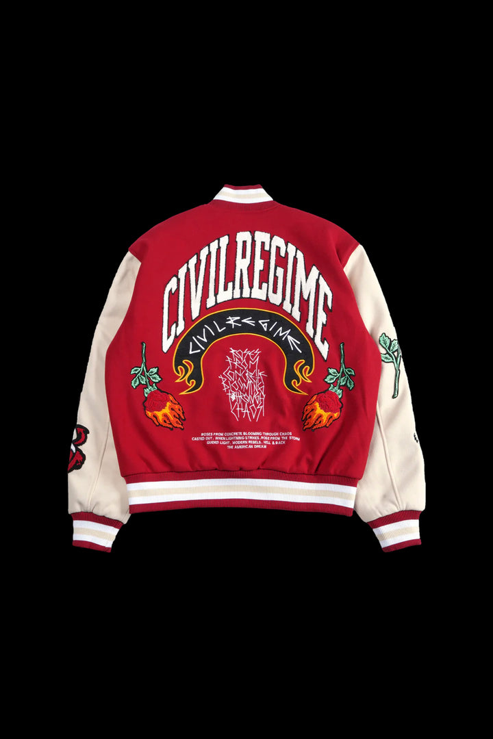 Flames V2 Varsity Jacket in Butter/Red