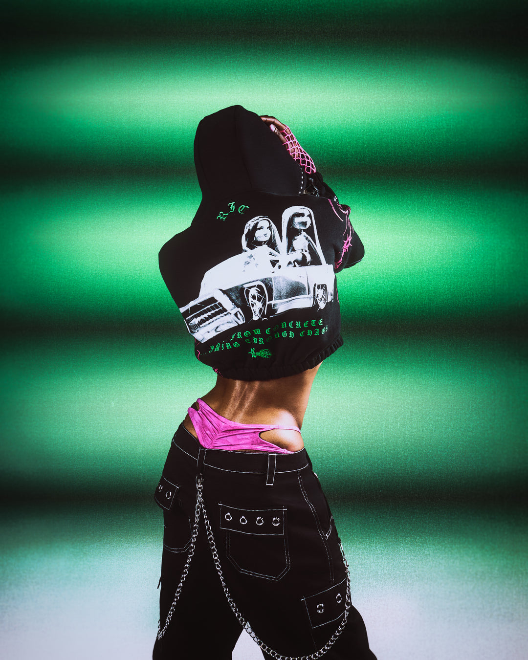 Petal With A Problem Ultra Cropped Zip Hoodie in Black