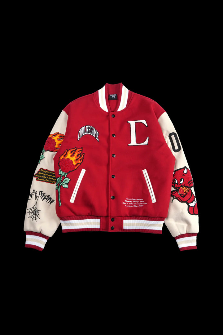 Flames V2 Varsity Jacket in Butter/Red