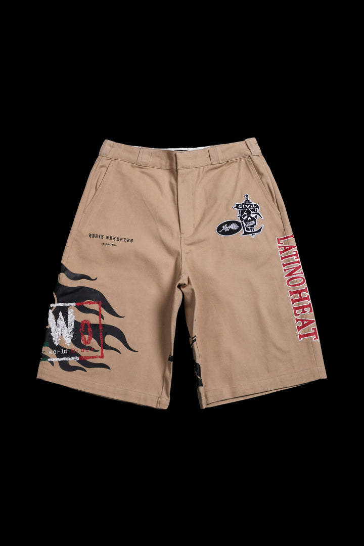Latino Rose Garden Heat Blue Collar Shorts in Tan