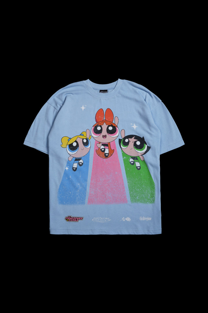 Powerpuff Girls Run The World American Classic Oversized Tee in Pale Blue