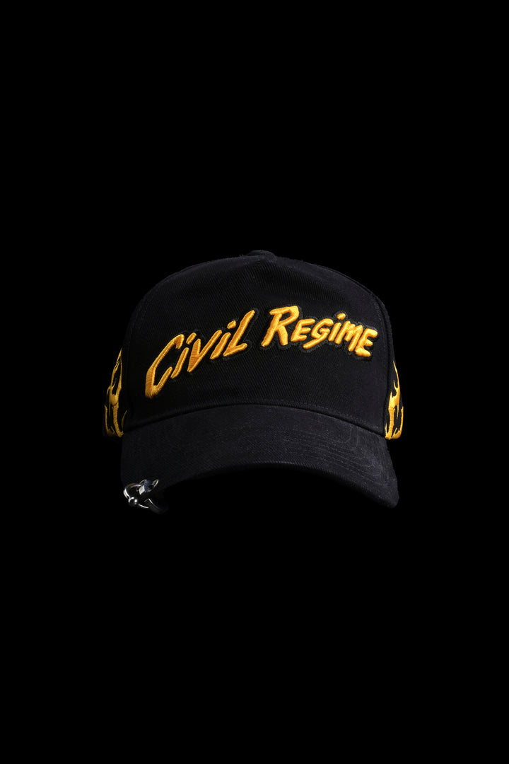 Regime 5 Panel Strapback Hat in Black