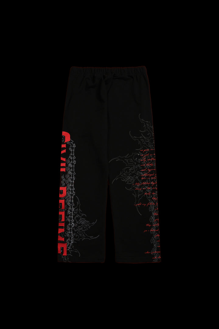 Chaos Is Policy Eternal Wide Leg Fleece Pants in Black