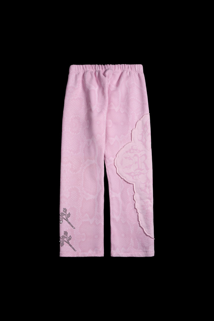 Chaos Luxe Wide Leg Fleece Pants in Baby Pink Snake