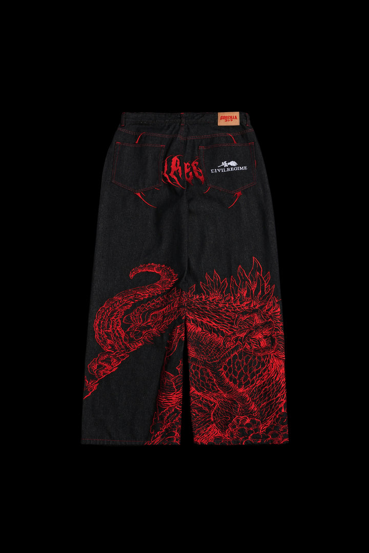 Flames And Agony Raw Denim Jeans in Black