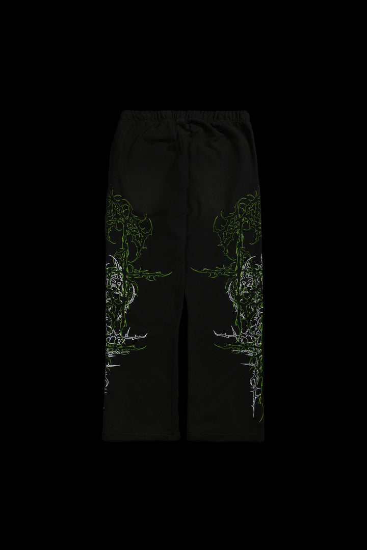 Lucid Eternal Wide Leg Fleece Pants in Vintage Black/Acid Green